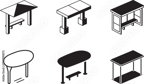 Bus Stop Vector Set Shelter Public Transport Station Waiting Area City Street Icon Design