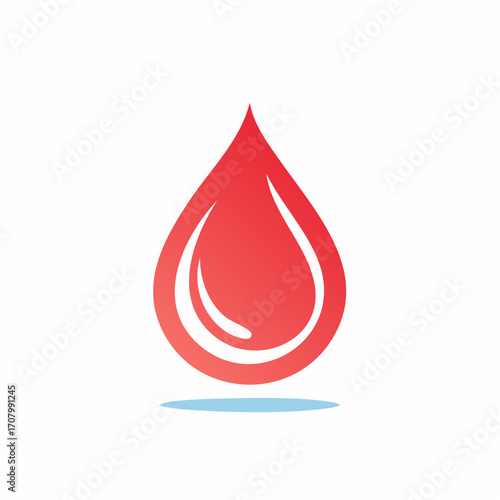 Iconic depiction of a crimson droplet with a luminous gradient against a clean white backdrop
