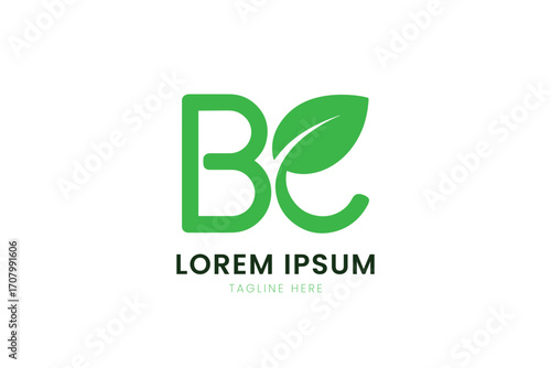 Minimalist green bc logo with leaf symbol representing nature and growth