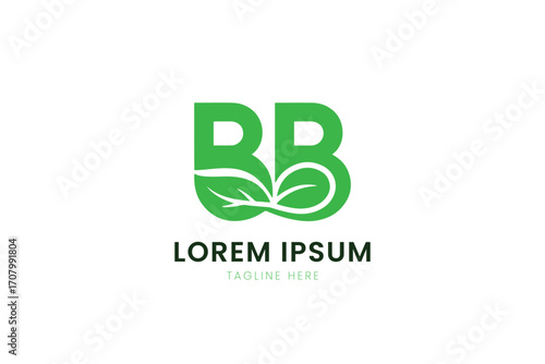 Minimalist green bb logo with leaf design and placeholder text for branding