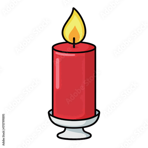 A simple cartoon illustration of a red burning candle, perfect for religious, holiday, or relaxation concepts.