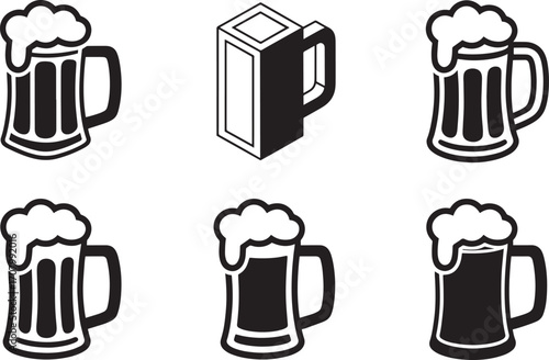 Detailed Beer Mug Silhouette Collection Drink Icon Set Beverage Vector Illustration
