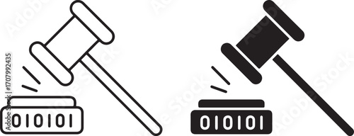 Gavel with Binary Code Icon Representing Digital Law, AI Regulation, and Cyber Legislation