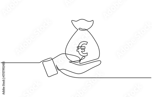 Continuous one line drawing of Hand holding euro coin vector illustration. Editable outline