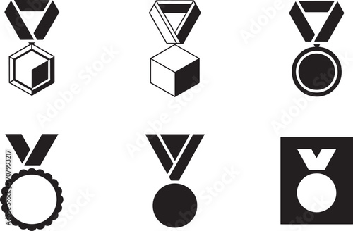 Geometric Achievement Award Icons Set Vector Illustration with Hexagon, Cube, and Circle Medals