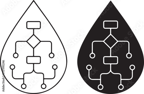 Water Drop with Flowchart Circuit Icon Representing Artificial Intelligence, Data Flow, and Technology