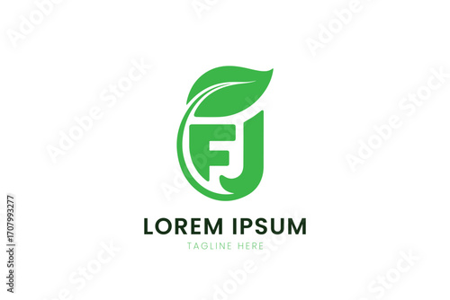 Minimalist green letter f logo design with leaf element for eco-friendly brands
