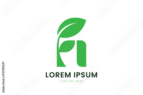Minimalist green leaf logo design abstract nature symbol for branding and organic products
