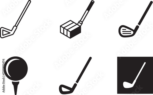 Golfing Equipment Icons Set Black Silhouette on Transparent Background Sport Recreation Leisure Activity