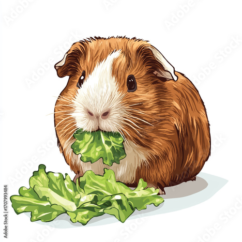 Adorable Guinea Pig Enjoying Fresh Green Lettuce