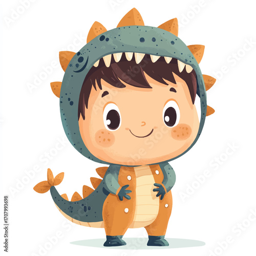 Adorable toddler in a dinosaur costume