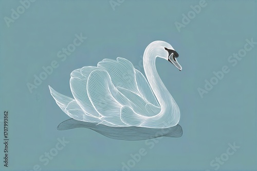 Fototapeta Naklejka Na Ścianę i Meble -  Elegant white swan on pastel background, minimal painting with soft feathers and calm water scene