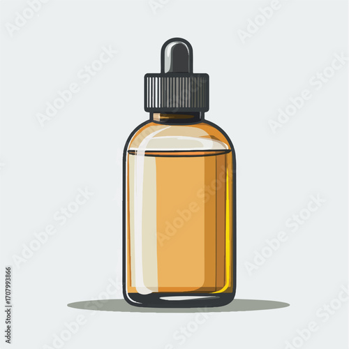 Amber glass dropper bottle with cosmetic serum illustration