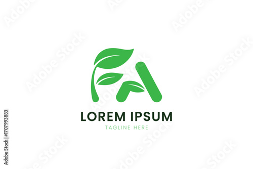 Minimalist green leaf abstract letter a logo design fresh natural organic eco friendly concept