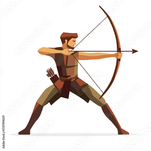 Archer drawing bow and arrow ready to shoot at target with focus
