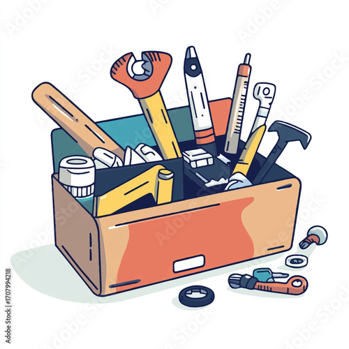 Assorted tools in a toolbox