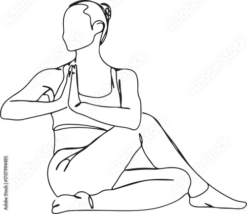 Yoga Man Meditation Line Art – Spiritual Exercise Pose Drawing, Peaceful Mind Body Balance, Wellness Meditation Illustration, Relax Yoga Silhouette, Minimalist Yoga Man Sketch, Spiritual Energy Balanc