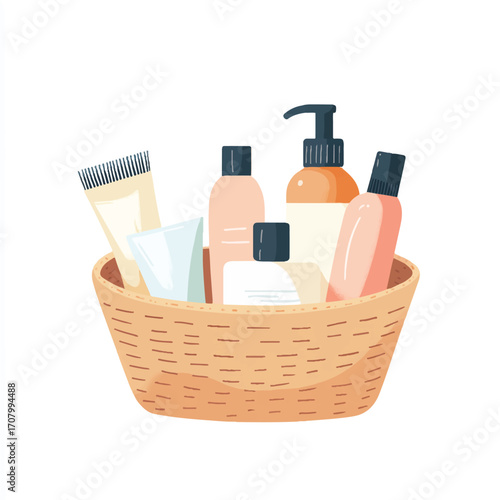  Bathroom essentials in a woven basket