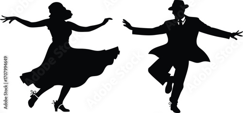 Ballet Dancer Silhouette Collection Vector Illustration,Black and white vector silhouette of couple dancing,set of men and women street dancers in silhouette, Set of black solid people dancing,Ai