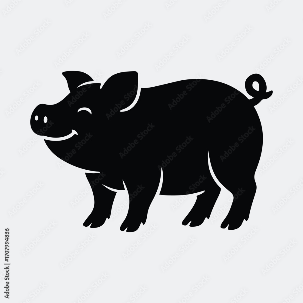 Fototapeta premium Cute smiling pig silhouette for farm animal themes vector illustration