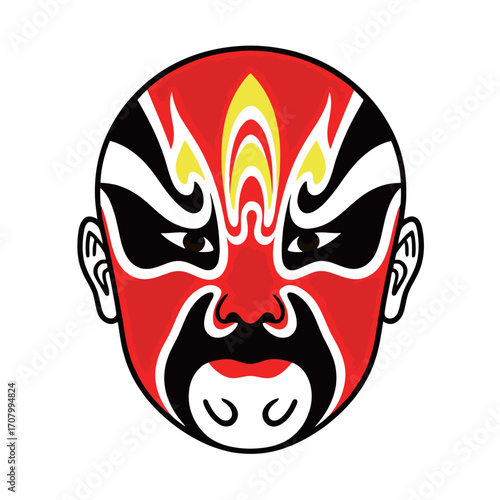 A simple cartoon illustration of a traditional Chinese Peking Opera mask, representing Chinese culture, art, and tradition.