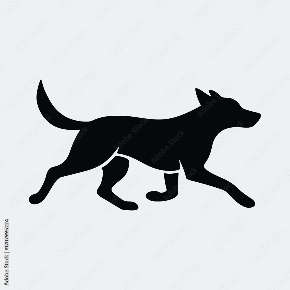 Fototapeta premium Running dog silhouette representing pet behavior and training agility vector illustration