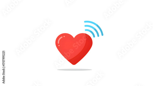 Red heart with blue Wi-Fi signal wave, simplified digital love icon representing online connection or emotional reach