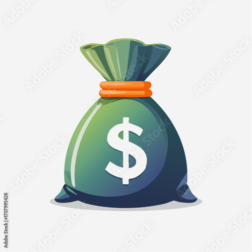 Illustration of a green money bag with dollar symbol on a white backdrop