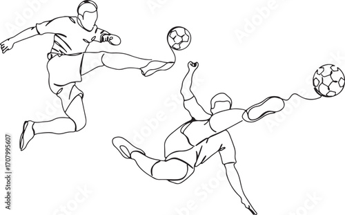 Soccer Football Player Kick – Sports Athlete Outline Drawing, Football Striker Action Sketch, Dynamic Soccer Kick Pose Outline, Male Athlete Soccer Playing Drawing, Action Contour Football Player Sket