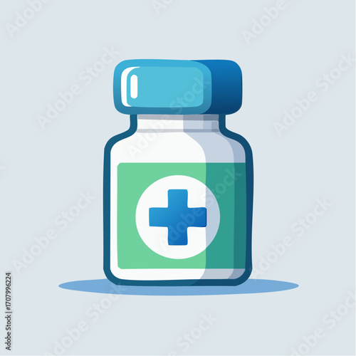 Illustration of a medicine vial featuring a medical cross symbol, ready for injection