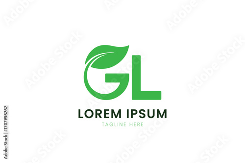 Modern minimalist green gl letter logo design with leaf element elegant corporate identity