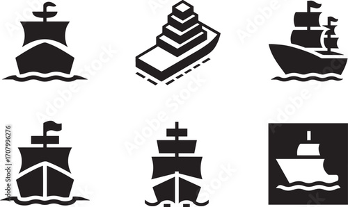 Isometric Ship Icons Collection Vessel Boat Symbol Isolated on Transparent Background