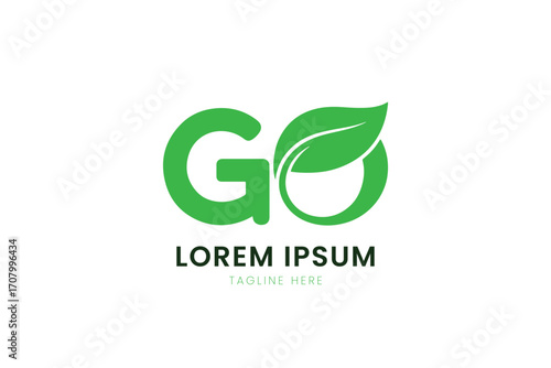 Minimalist green go logo with leaf element and placeholder text for branding