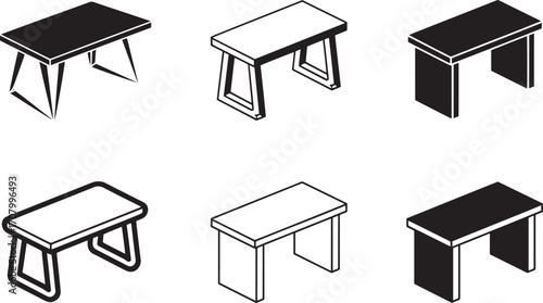 Isometric Table Collection A Set of Six Distinct Designs for Furniture and Interior Decor Art