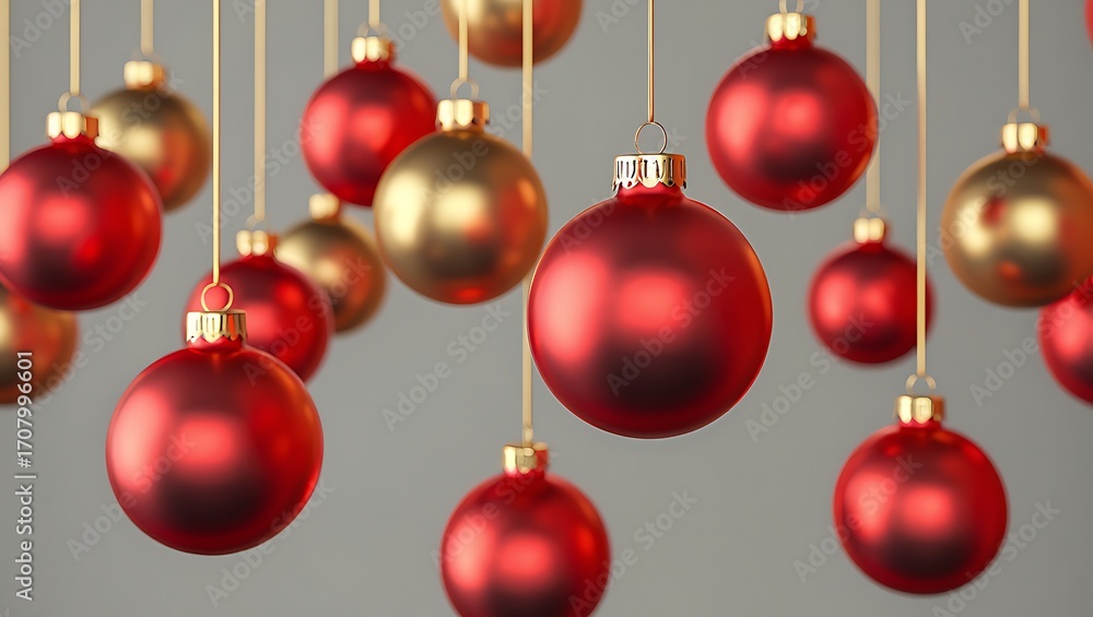 Fototapeta premium Festive holiday decorations with red and gold ornaments