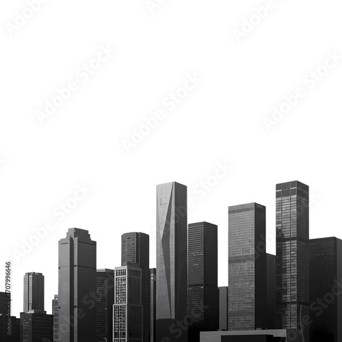 Monochromatic Cityscape Sleek Skyline Panorama isolated on transparent background