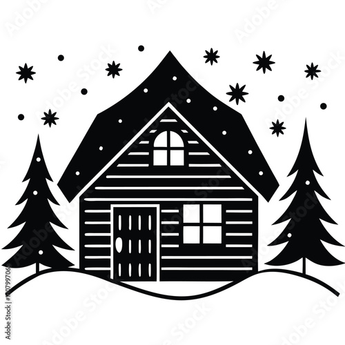 winter cabin vector icon