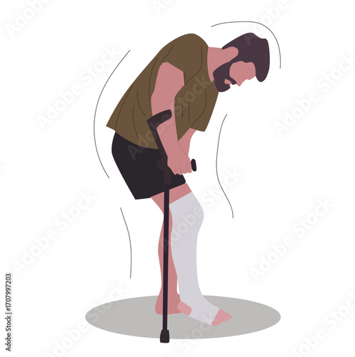 man using crutches because of broken leg