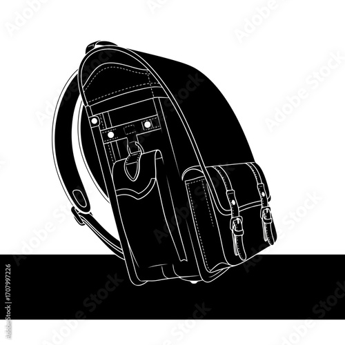 Black leather satchel bag silhouette isolated on white background