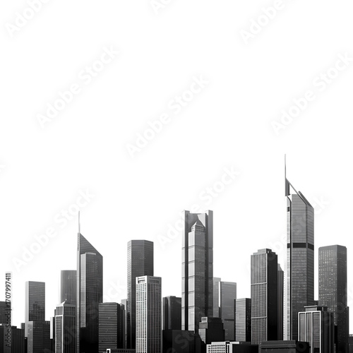 Black and White Cityscape Skyline Modern Architecture Urban Landscape Business District isolated on transparent background