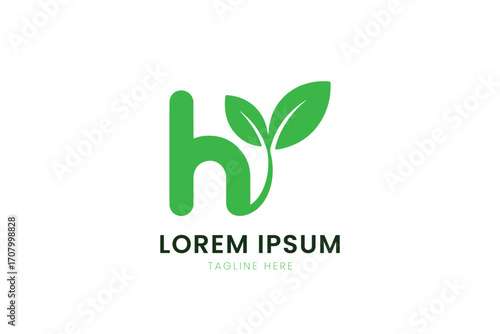 Minimalist green letter h logo with leaf design simple nature eco-friendly branding element