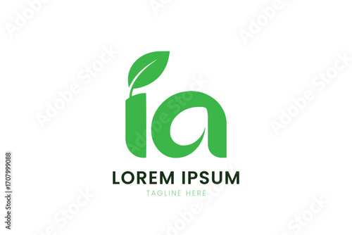 Minimalist green logo with leaf accent and placeholder text for branding