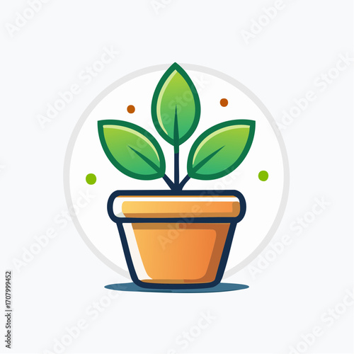 Illustrative depiction of a budding houseplant within a minimalist, circular emblem