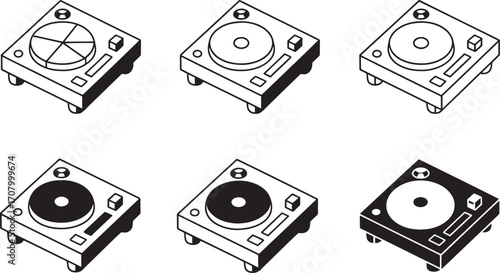 Turntable Collection A Set of Six Distinct Designs for Audio Equipment and DJ Art in Vector