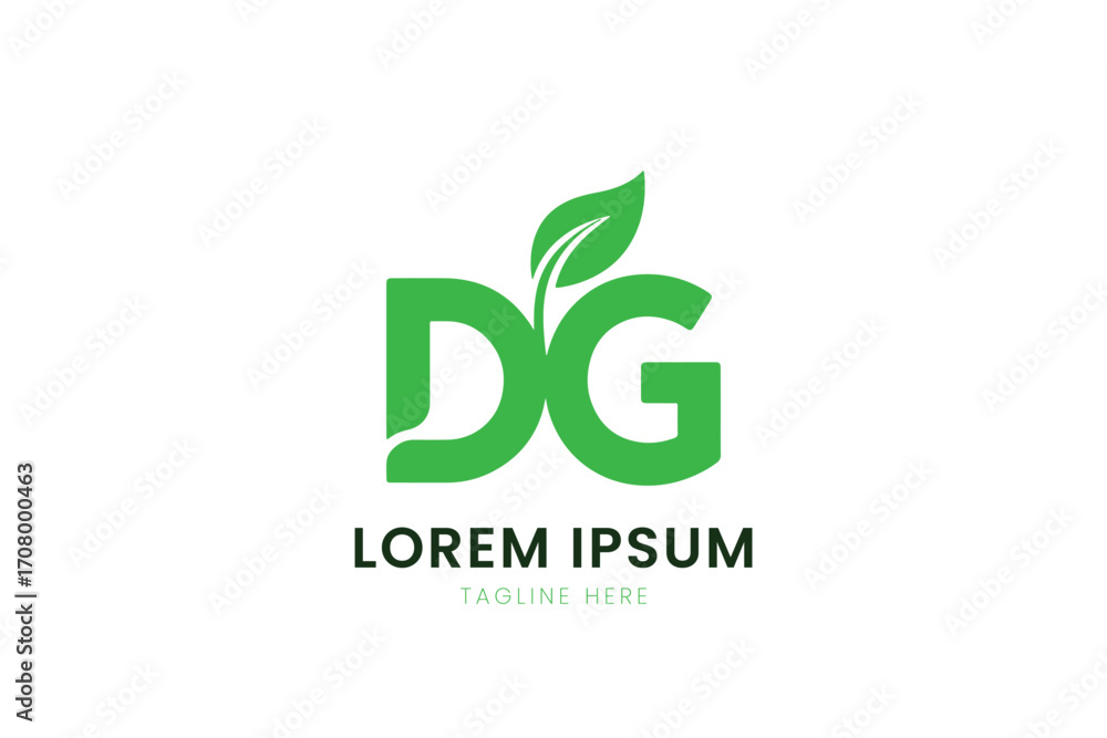 Fototapeta premium Modern green dg letter logo design with leaf element for eco-friendly brands