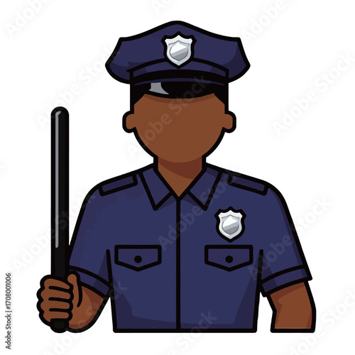 A cartoon illustration of a police officer in uniform holding a baton, a law enforcement professional.