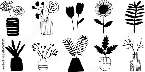 Surreal abstract bouquet collection of hand drawn floral arrangements for artistic design