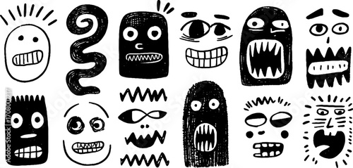 Abstract emotions set with smiley, sad, and twisted expressions for creative design