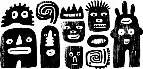Abstract expression: set of bent figures and crawling silhouettes for design
