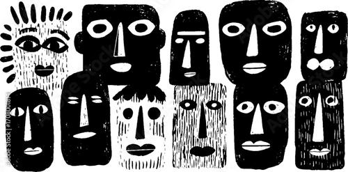 Abstract profile portraits collection with minimalist faces and artistic expression